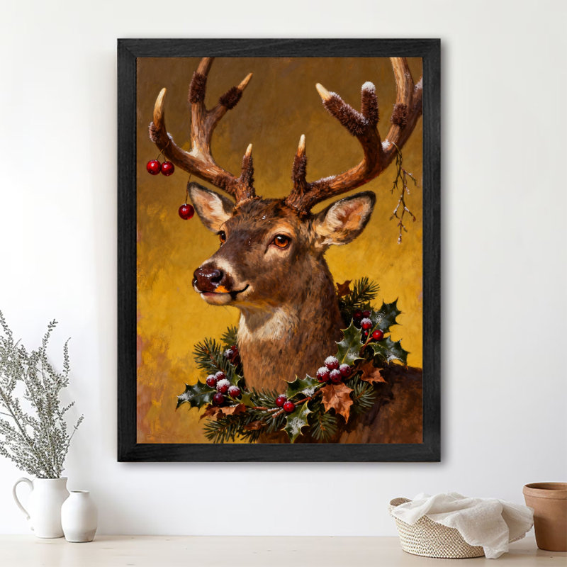 Art mural rétro noir, cerf de Noël, impressions rétro, H 17 po x l 13 po