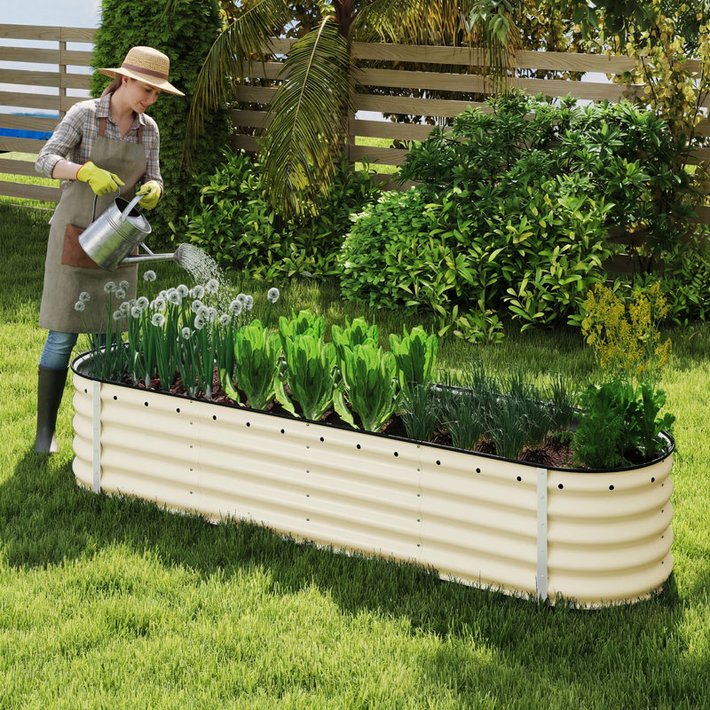 Lit de jardin surélevé en métal Beyhan, Blanc, H 16,8 po x l 96 po x P 24 po