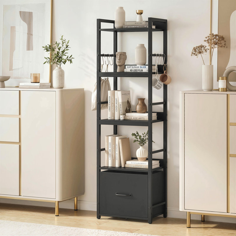 136.5cm H x 38.99cm W Metal Standard Bookcase, Black