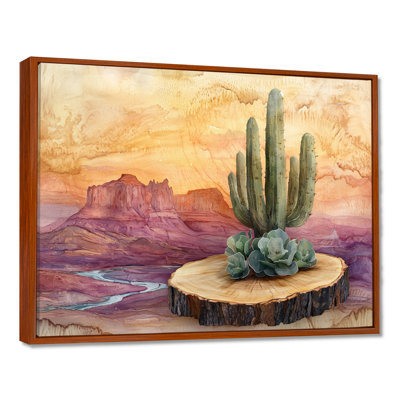 Cactus du désert sur un plateau en bois I - Cactus Wall Art