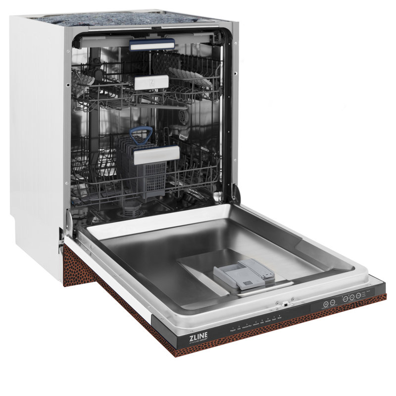 ZLINE 24" Tallac Series 3rd Rack Tall Tub Dishwasher with Stainless Steel Tub, 51dBa, Hand Hammered Copper