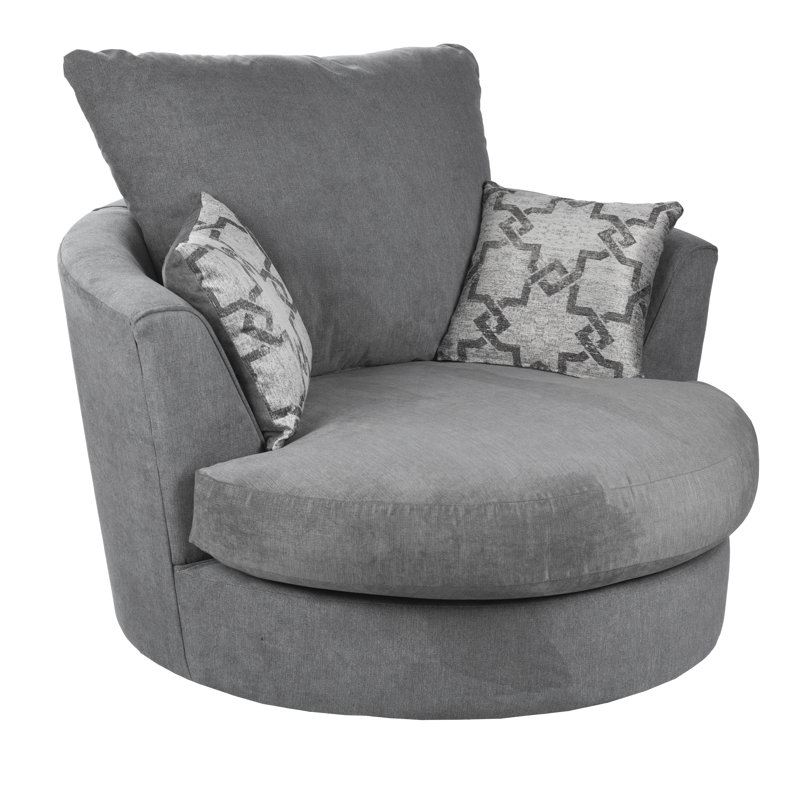 Arabella Upholstered Swivel Barrel Chair, Pewter