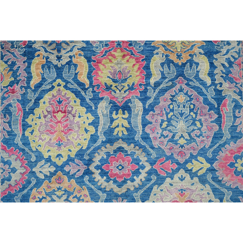 Hand Knotted Wool Area Rug in Blue