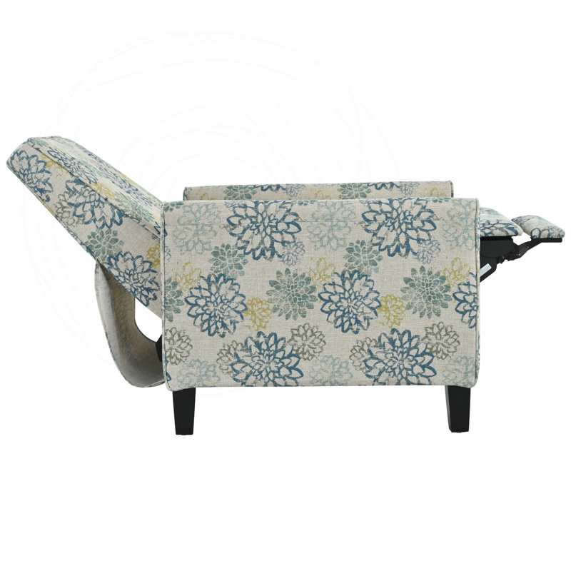 Fauteuil inclinable par pression avec positions réglables et pieds en bois de hêtre, Polyester bleu, Noir