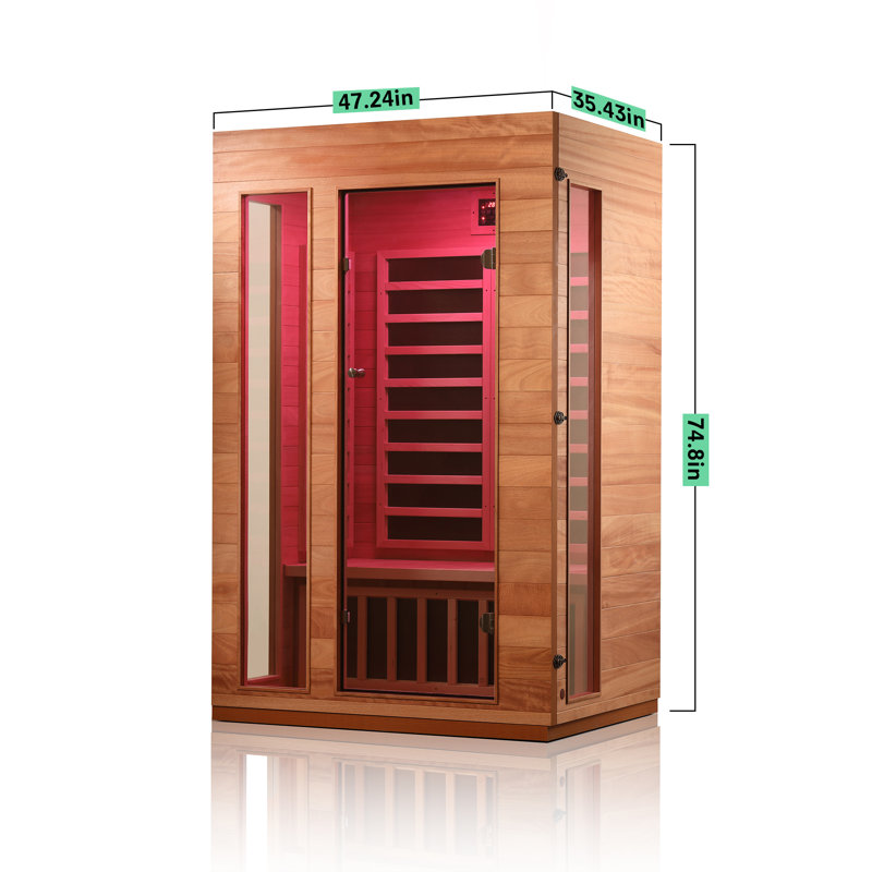 Hongyuan 2 Person Indoor Bluetooth Low EMF FAR Infrared Sauna In Okoume & Hemlock Wood