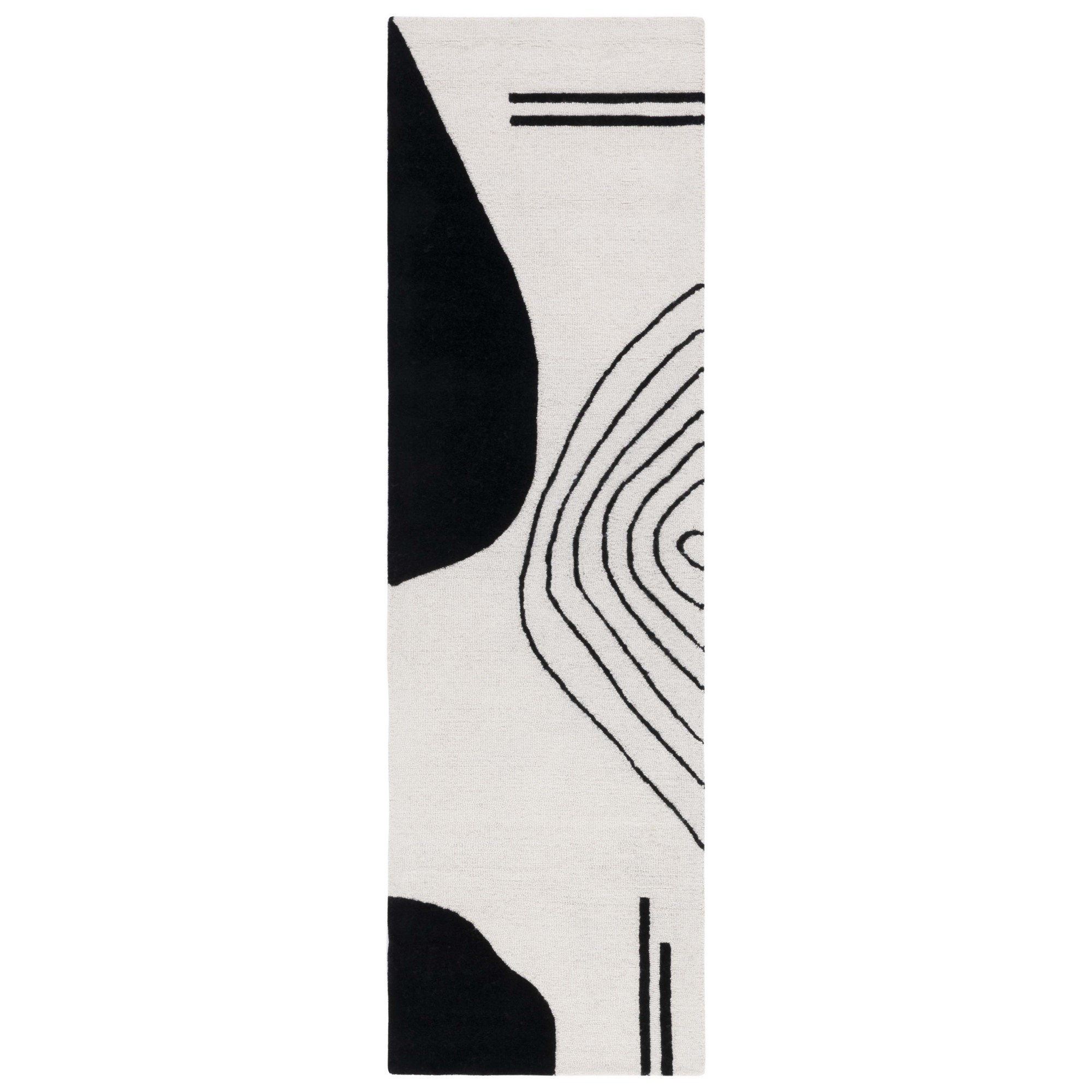 Felipe Handmade Wool Ivory/Black Rug, Runner 2'3" x 8'