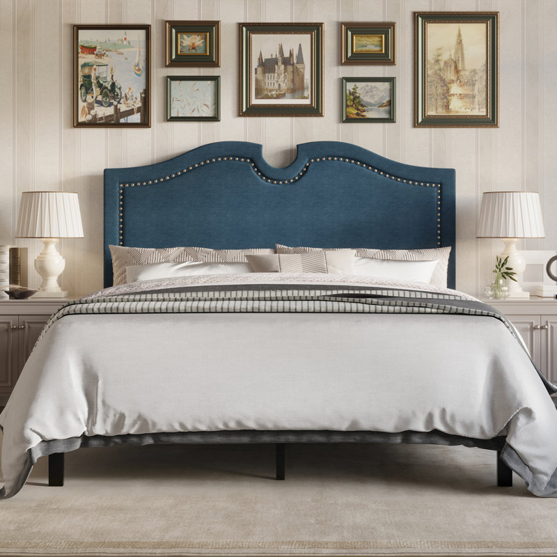 Herlind Upholstered Panel Bed, Blue, King