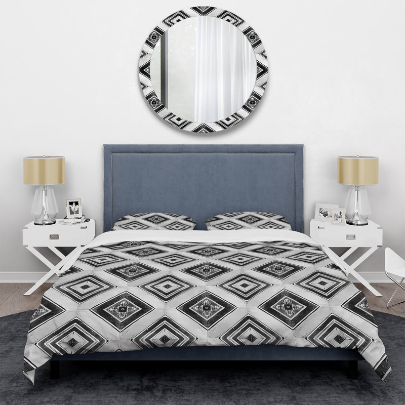 Ensemble de housse de couette transitionnel Black White Diamond II, Housse de couette très grand et 2 très grandes t