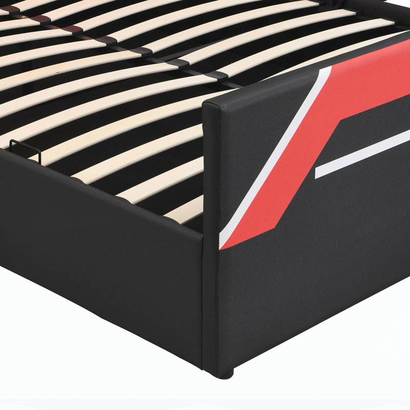 Grand lit de jeu avec tête de lit à DEL 7 couleurs intégrée, Black+Red