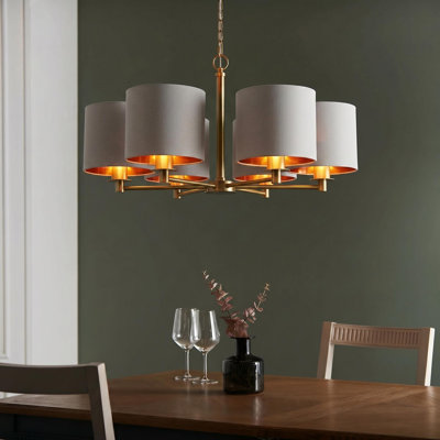 6-Light Dimmable Classic/Traditional Chandelier With Gray Fabric Shades