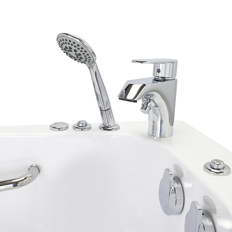 Ella Wheelchair Transfer 26"x52" Acrylic Hydro Massage Walk-In Bathtub with Right Outward Swing Door, 2 Piece Fast Fill Faucet, 2" Dual Drain