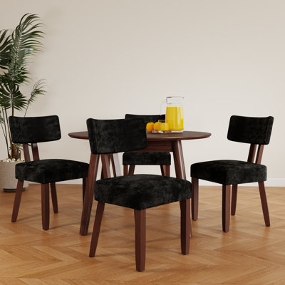 Chaises de salle à manger latérales rembourrées de 18 po de hauteur H 18 po avec pieds en bois massif brun, ensemble de 4