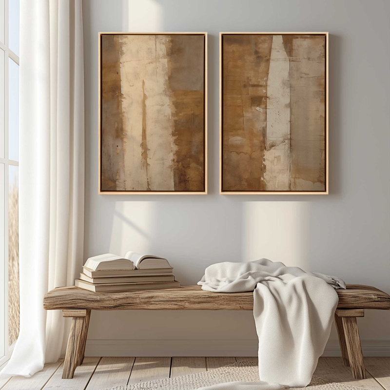 Ensemble de 2 impressions sur toile Sienna, Cadre américain en érable flottant, H 36,75 po x l 49,5 po x P 1,75 po