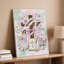Toile, création d'un collage numérique sur le thème pastel avec un art mural central, une croix en bois ornée de rubans blancs et un arc rose, art mural sur toile-1103892972