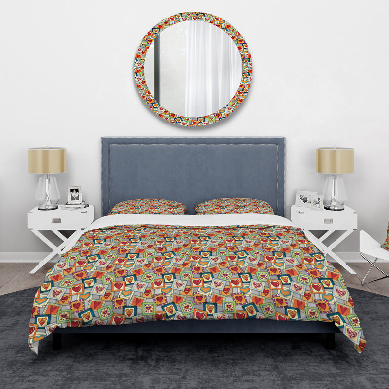 Ensemble de housse de couette en microfibre rouge / jaune / vert Polyanthi, Housse de couette très grand + 2 très grandes ta