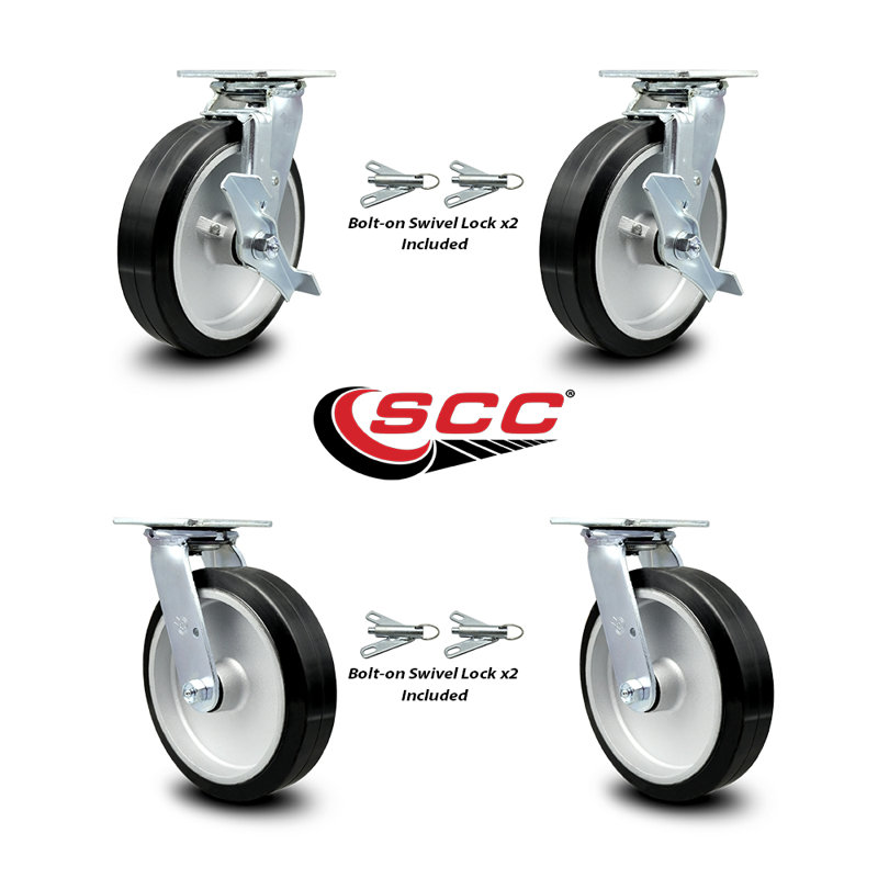 4 Piece Rubber on Aluminum Caster Set