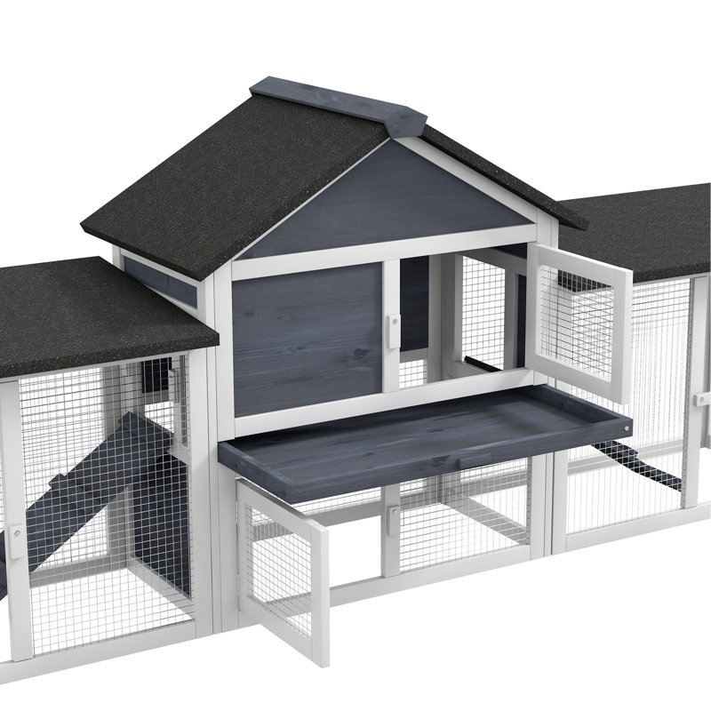 Cage - Spacious Run Areas, Grey 83"l Rabbit Hut Easy Cleaning, Dark