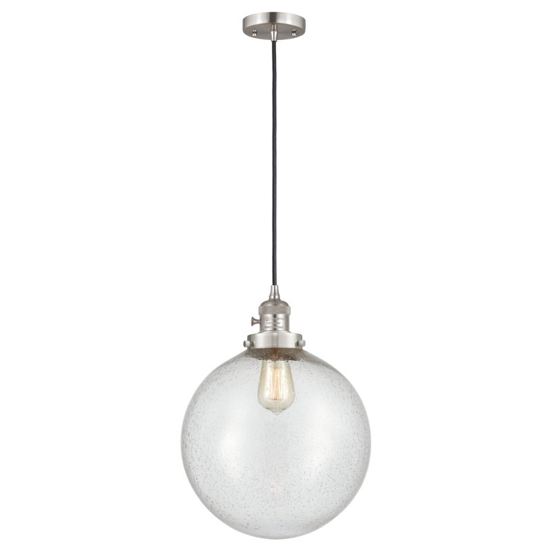 1 - Light Single Globe Pendant, Brushed Satin Nickel