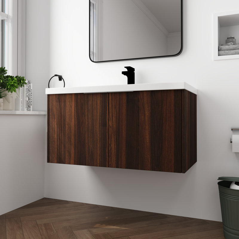 Meuble-lavabo mural simple 36 po Selita, Noyer de Californie