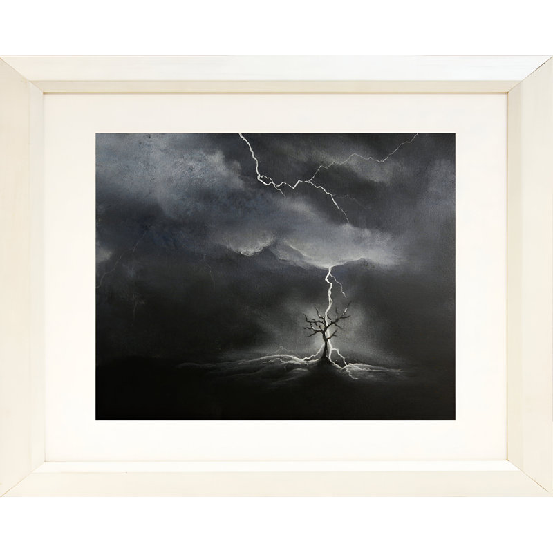 " Lightning " by Ed Capeau, 19" H x 23" W, White Framed Paper, White Mat