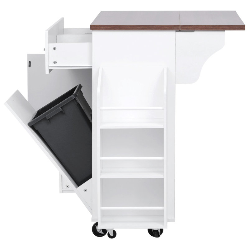 K&K 47.2" Farmhouse Kitchen Island With Drop Leaf, Kitchen Storage Island With Removable Side Racks, Two Drawers, Rolling Kitchen Cart On Wheels With Towel Rack, For Home, Kitchen, Dining Room, White