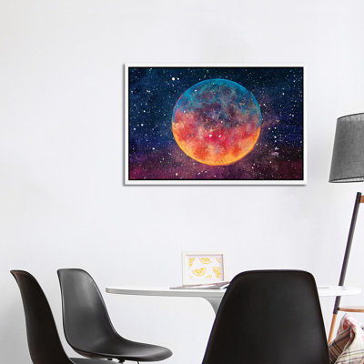 Beautiful Big Planet Moon Among Stars In Universe by Valery Rybakow - Painting on Canvas