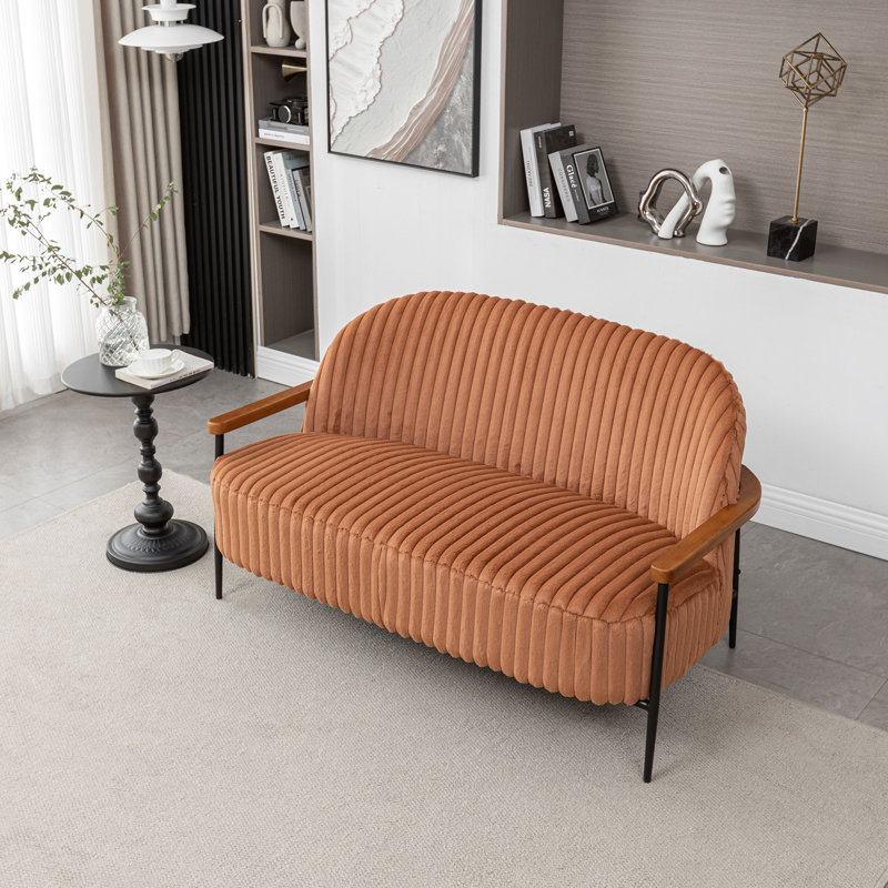 Megham Tufted Upholstered Sofa With Iron Legs, Orange