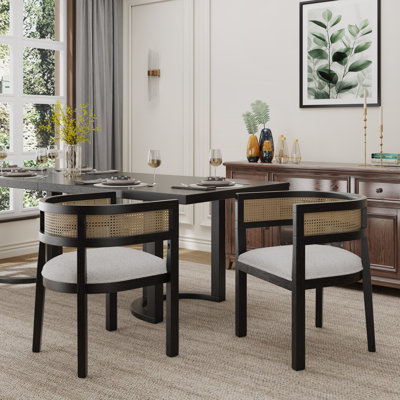 Chassidi Wood And Rattan Upholstered Arm Chairs