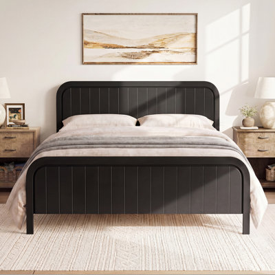 Queen Bed Frame with Headboard, Wood Platform Bed with Wooden Slats Support, Noise-Free Design, No Box Spring Needed, Easy Assembly, Black