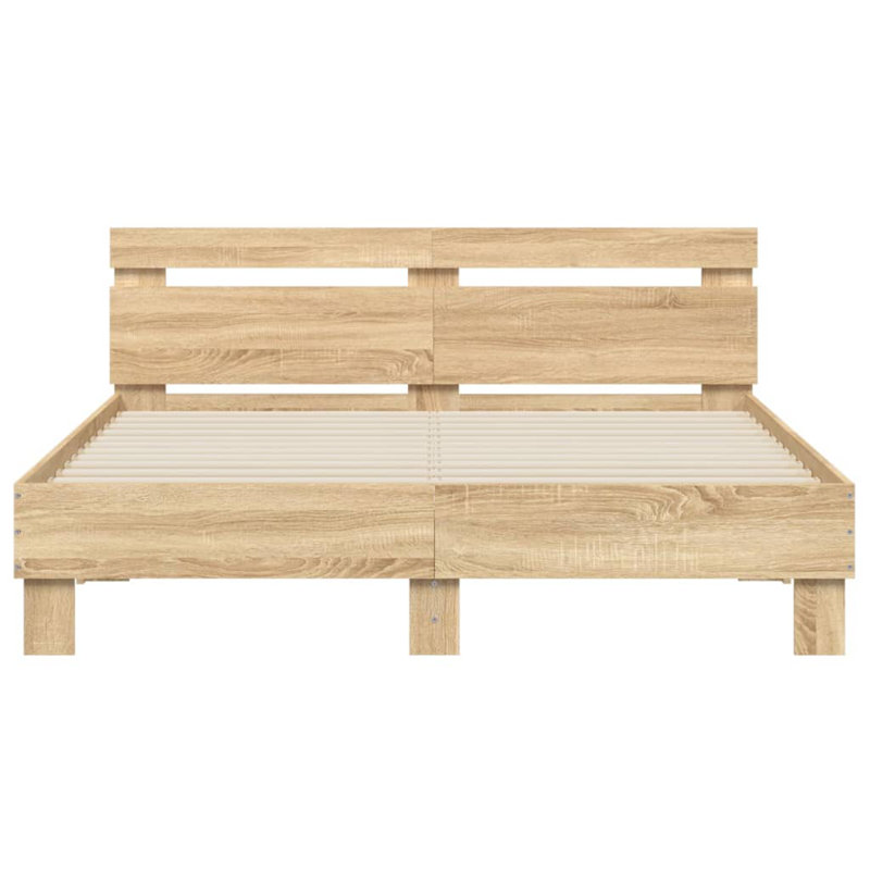 17 Stories Bed Frame With Headboard And LED , King ( 150 x 200 cm), White