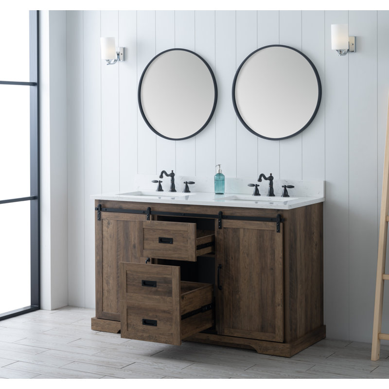 Cayden 54'' Double Bathroom Vanity with Top, Carrara White, Canella Brown