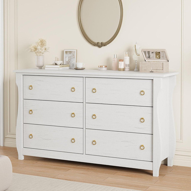 Boho 6/7Drawer Dresser - Textured Wood Storage Chest for Bedroom & Living Room, White
