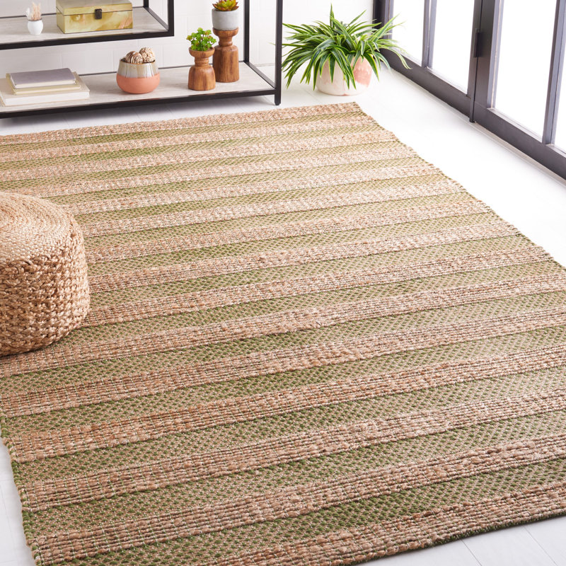 Ifedayo Natural Fiber Flat Weave Jute/Cotton Geometric Rug in Green/Natural, Rectangle 6' x 9'