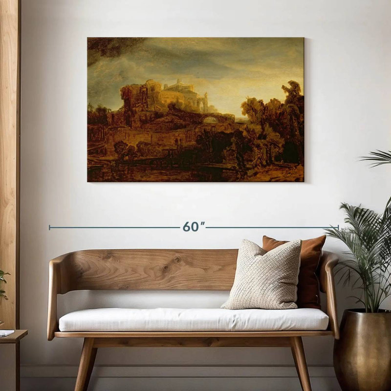 Lilie paysage avec un château, H 30 po x l 45 po
