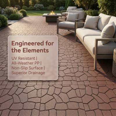 12" Imitation Stone Pattern Interlocking Floor Tiles, 44-Piece Set, Tool-Free Snap Installation, Weather-Resistant PP, UV-Protected, Anti-Slip Drainage Design