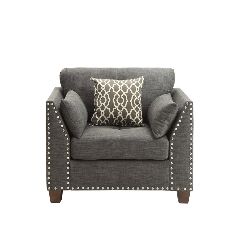 Chaise en lin gris anthracite Laurissa avec 3 coussins