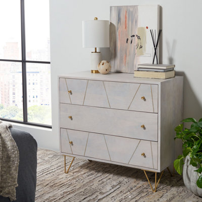 Marigold 3 Drawer Nightstand – Vertical Solid Wood Bedroom Chest with Brass Accents & Modern Design