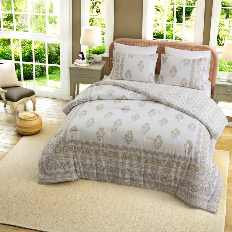 Piece Full Queen Bedding Sets, Cotton Blend, Blush Gold Floral Comforter