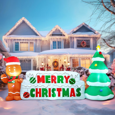 10ft Christmas Inflatable Gingerbread Man & Christmas Tree