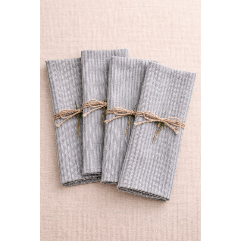 Light Grey Ribbed Woven Cloth Napkins 20" X 20", Set Of 4, Light Gray