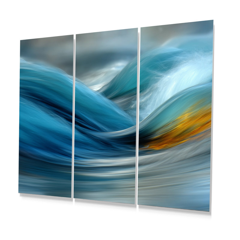 «Yellow Blue Wave», impression rythmique de rivière, Frameless Metal Print, 28" H x 36" W, Ne s’applique pas