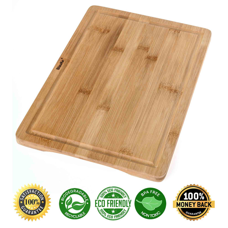  Wood Cutting Board for Kitchen - 38x25cm Large Bamboo Cutting Board with Juice Groove and Handles - Wooden Chopping Board