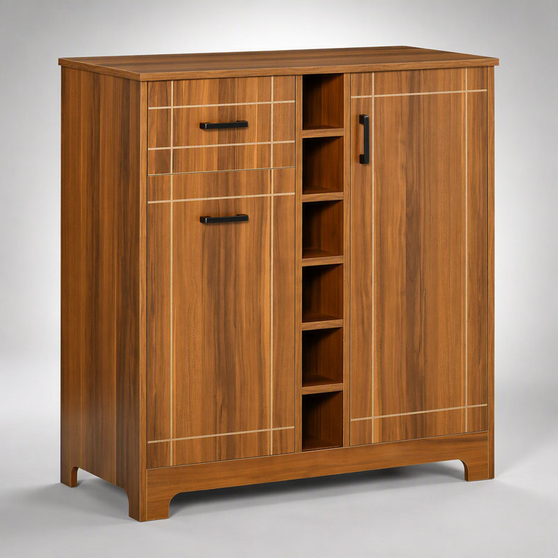 Armoire à vin rétro pour 6 bouteilles, buffet porte-bouteilles avec porte-verres et 1 tiroir, brun