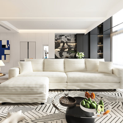 102.4" 4 - Seat , Multiple Pillows, 2 Ottomans, Convertible To Lounge, Corduroy, Spring Lounge Chair, Density Support