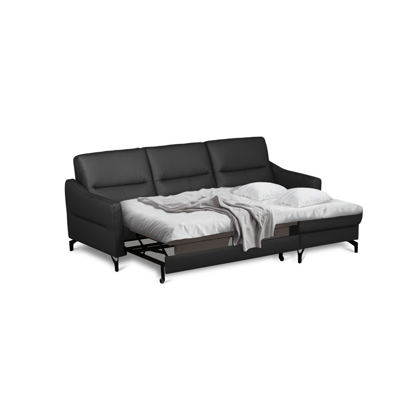Falkirk Leather Corner Sofabed, Right Hand Facing, Black