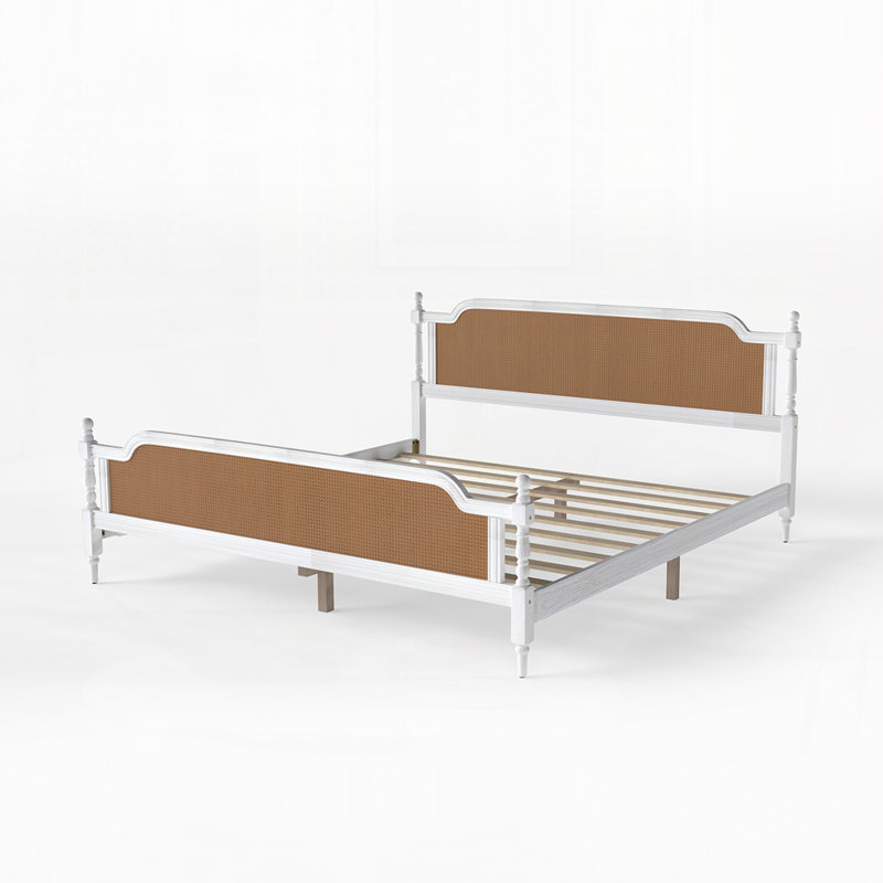 Structure de lit plateforme en rotin, Blanc/noyer, Grand
