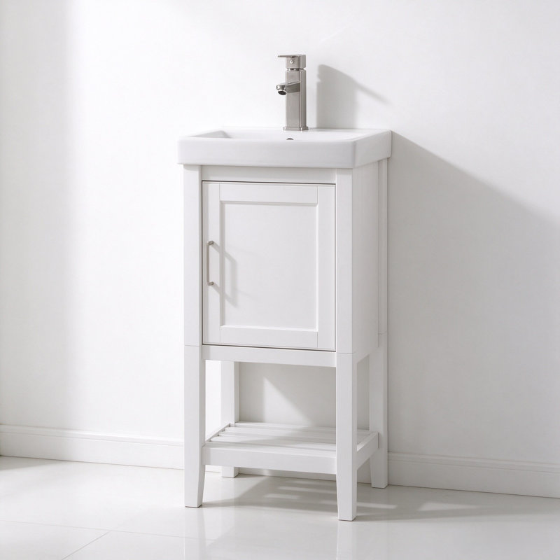 Grosso 17.5 " W Freestanding Standard 1 Single Vanity Bathroom Vanity With Ceramic Top, White