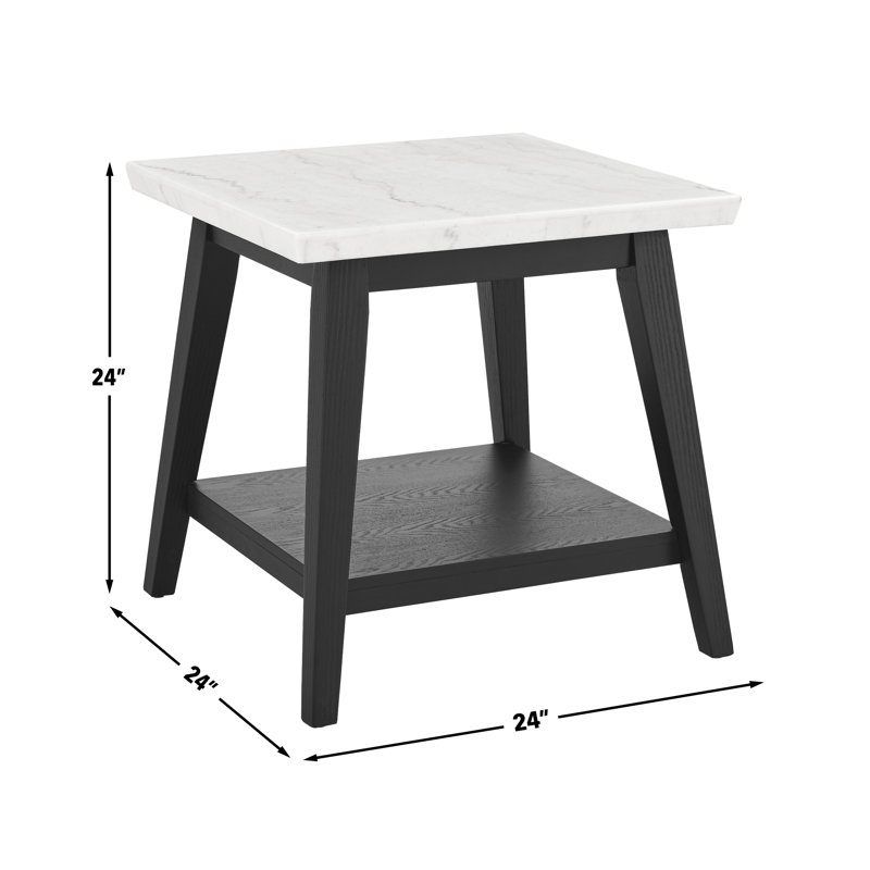 Glennon Antonica 24'' tall Genuine Marble End Table, White Top/Black Base
