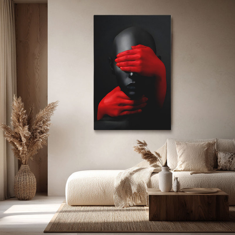 Cadre tendu Moody "Red Hands on Monicolen", 18 * 12 pouces (45 * 30 * 2cm)
