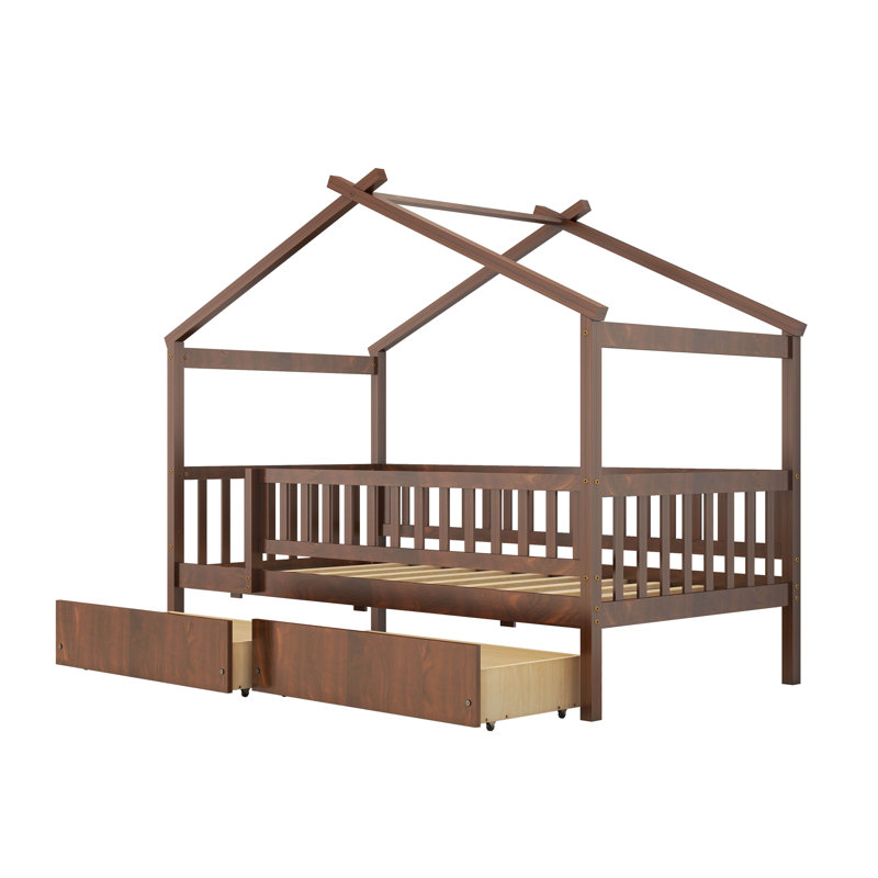 Lit pour enfant Hann, Simple, Noyer